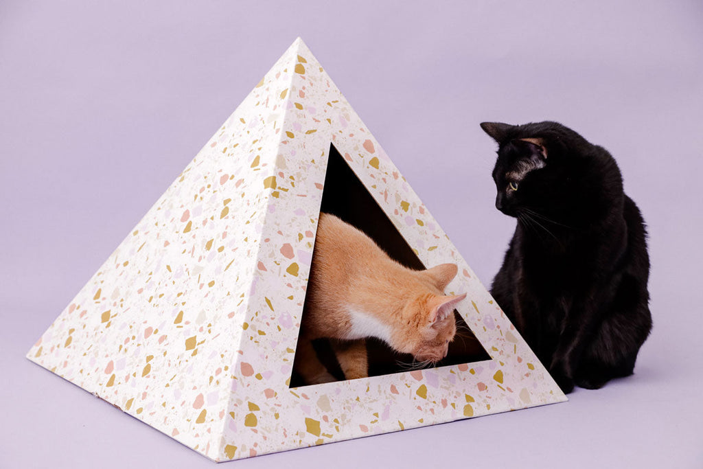 Kitty Kardboard Terrazzo cat house with a terrazzo print, made from recycled cardboard