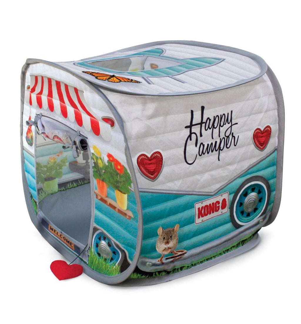 KONG Play Spaces pop-up camper cat hideaway with a window, roll-up door and peek-a-boo sunroof