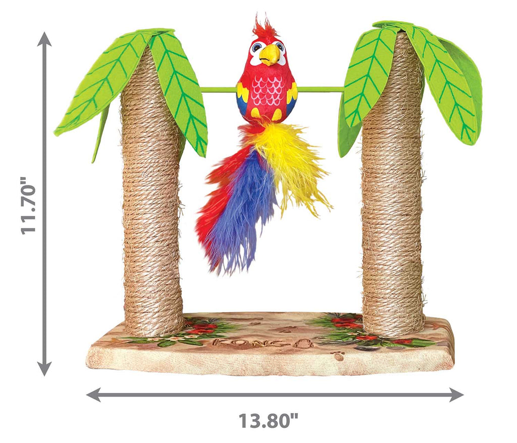 KONG Play Spaces Tiki Twirl, a cat scratcher with two palm-tree posts topped with crinkly leaves