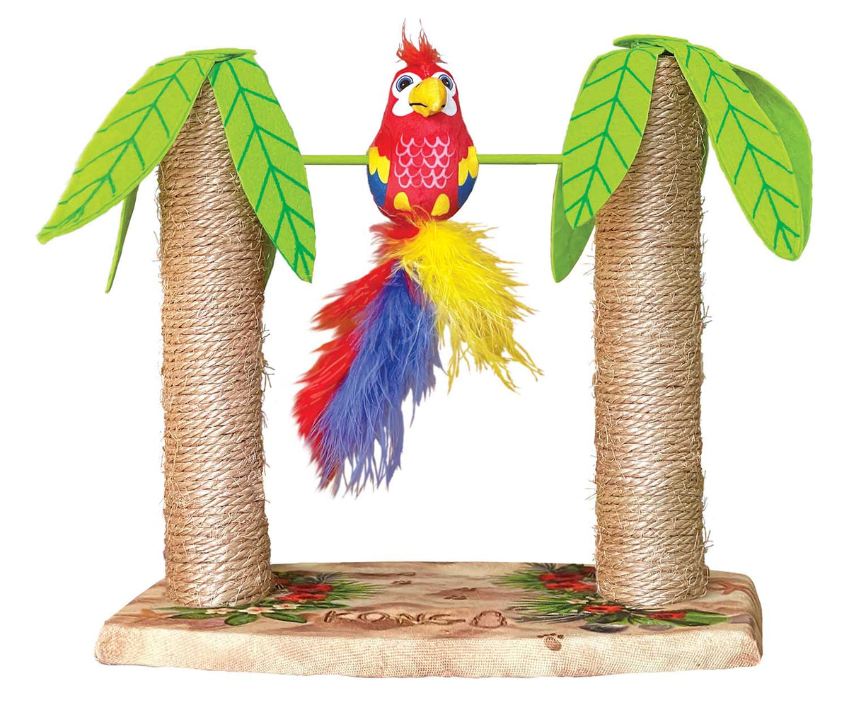 KONG Tiki Twirl cat toy with a weighted, spinning feathered parrot filled with North American catnip
