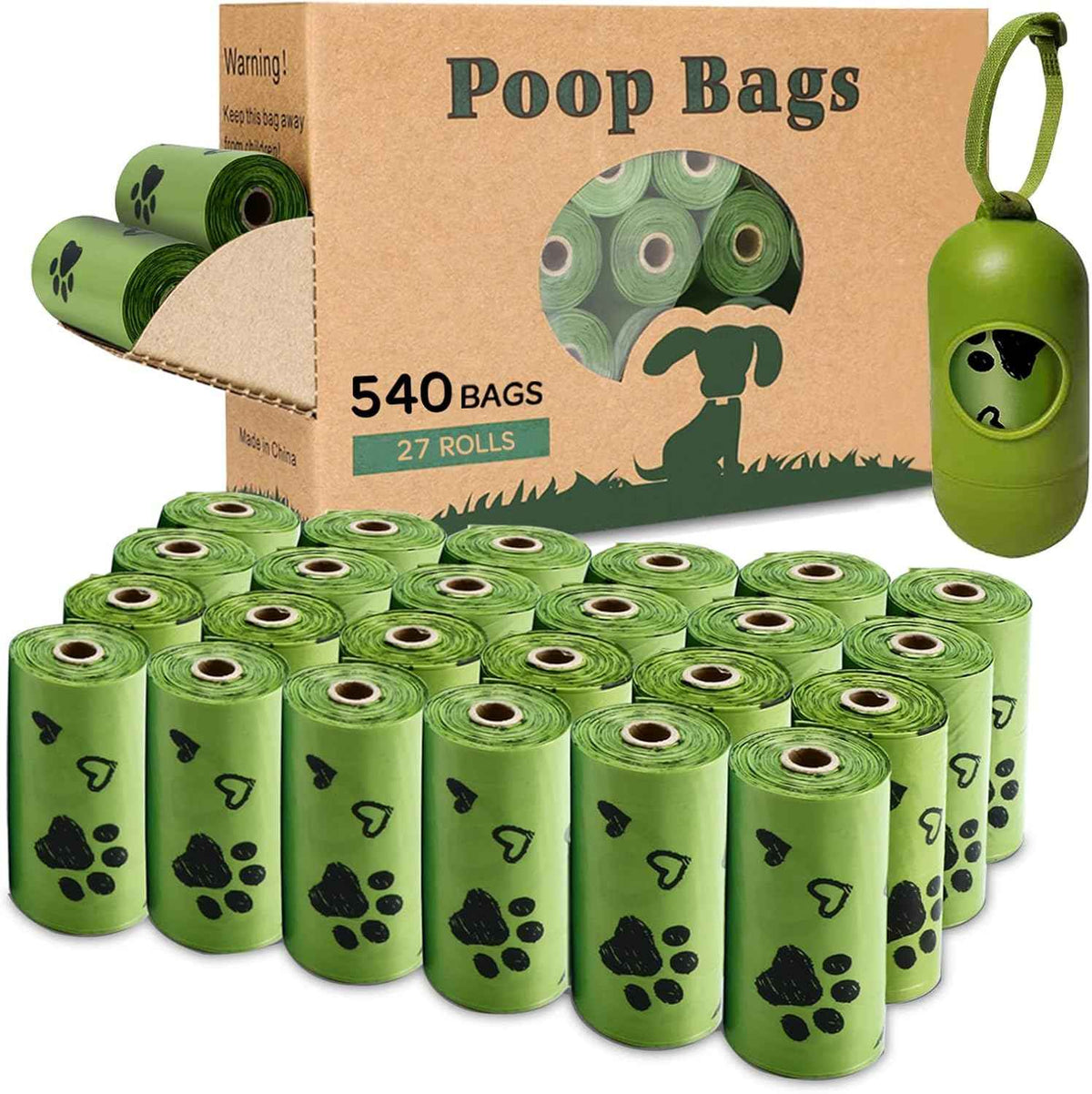 27-roll pack of leak-proof dog poop bags for standard leash-mounted bag holders