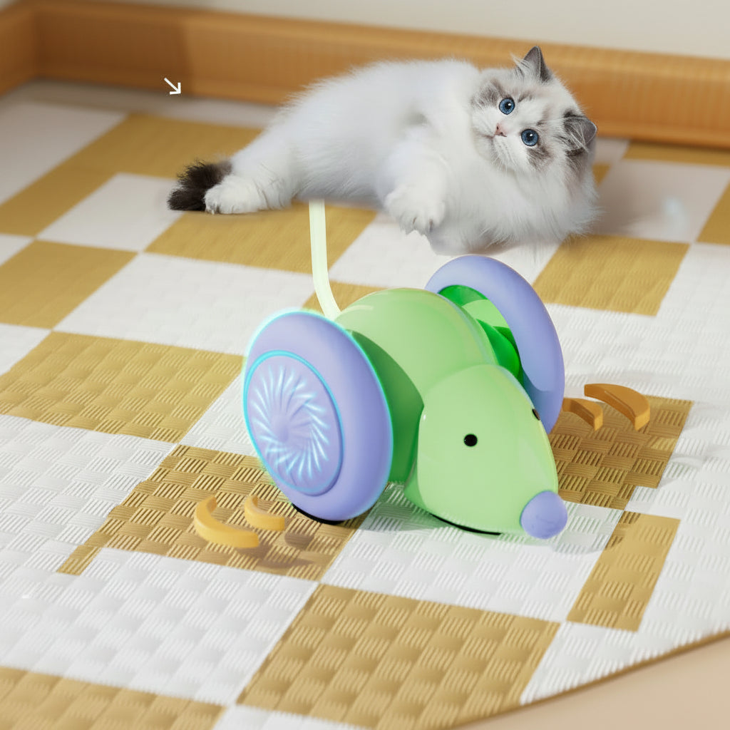 Interactive cat mouse toy with LED light, built for daily indoor play sessions