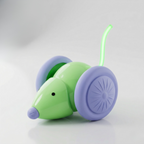 Green interactive mouse cat toy with a glowing LED tail tip, 12 inches long overall