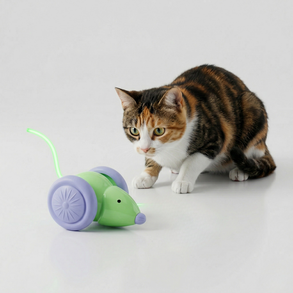 Indoor cat play mouse with an LED tail tip and a lightweight ABS plastic body