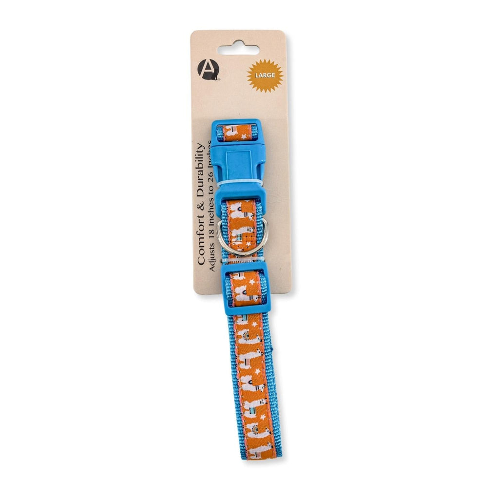 Llama embroidered nylon dog collar in size Large, adjustable for 18 to 26 inch necks