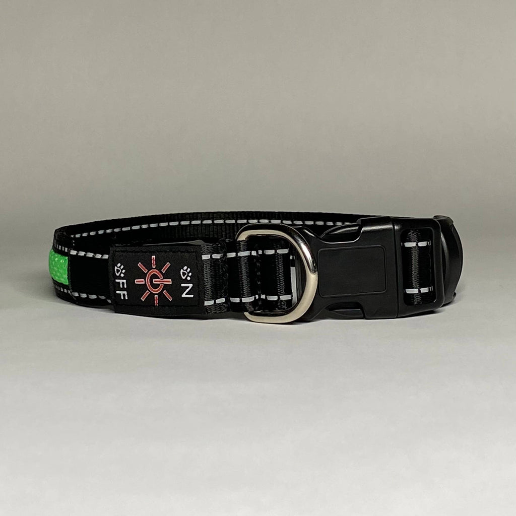 Lucky Dog LED dog collar offered in four sizes: XS, S, M and L