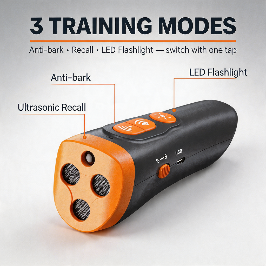 Three training modes graphic for the Midfox trainer: strobe light, audible tone, ultrasonic