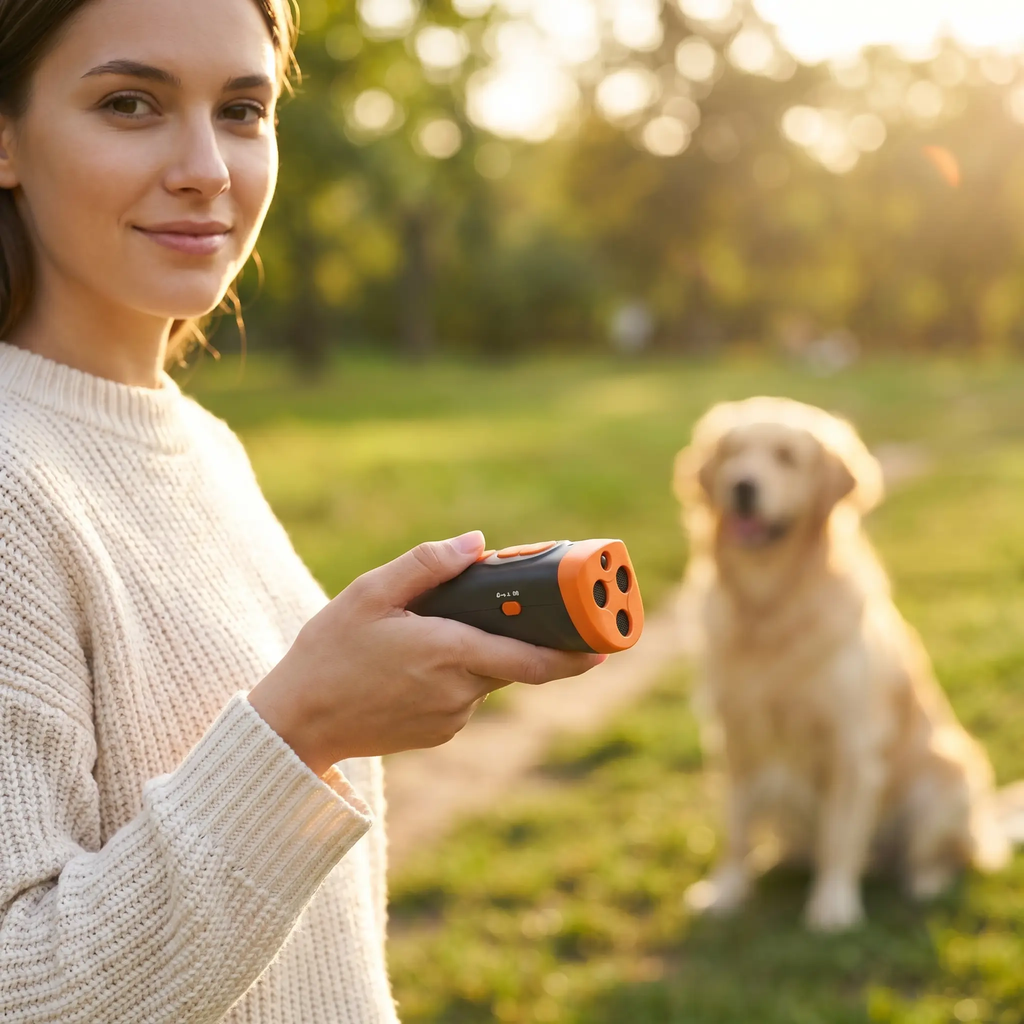 Midfox ultrasonic dog trainer lifestyle image, a pocket-size rechargeable training device