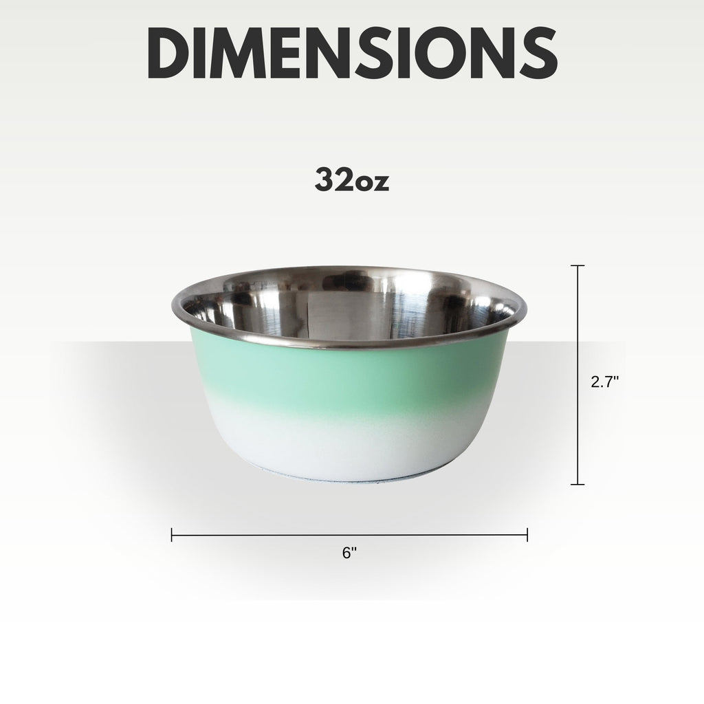 Mint Green deep dog bowl with a rubberized base that helps reduce sliding during meals