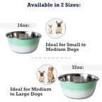 Mint Green stainless steel deep dog bowl sized for small to large dogs, by capacity