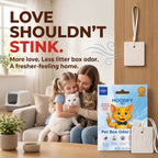 MoodifyPet litter box odor neutralizer that hangs above the litter box, with no sprays or powders
