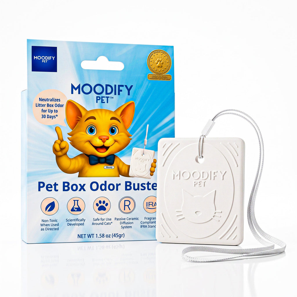 MoodifyPet Cat Litter Box Odor Neutralizer, one unit that covers a litter box area for up to 30 days