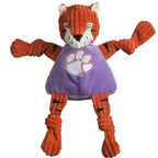 Large Clemson University Tiger Knottie, orange with black stripes and a purple logo shirt