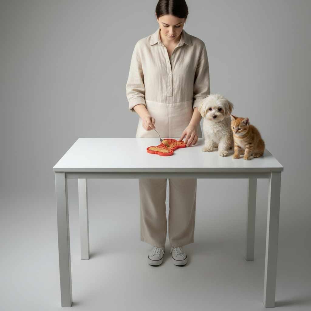 Non-slip silicone lick mat with no suction cups, ready to use straight on the floor