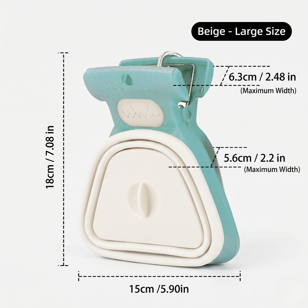 Beige large one-hand foldable poop scooper, 15 x 18 cm with a 6.3 cm opening