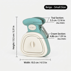 Beige small foldable poop scooper with a silicone basin, 10.5 x 13.5 cm