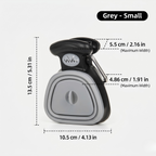 Grey small one-hand foldable poop scooper that folds flat to pocket size