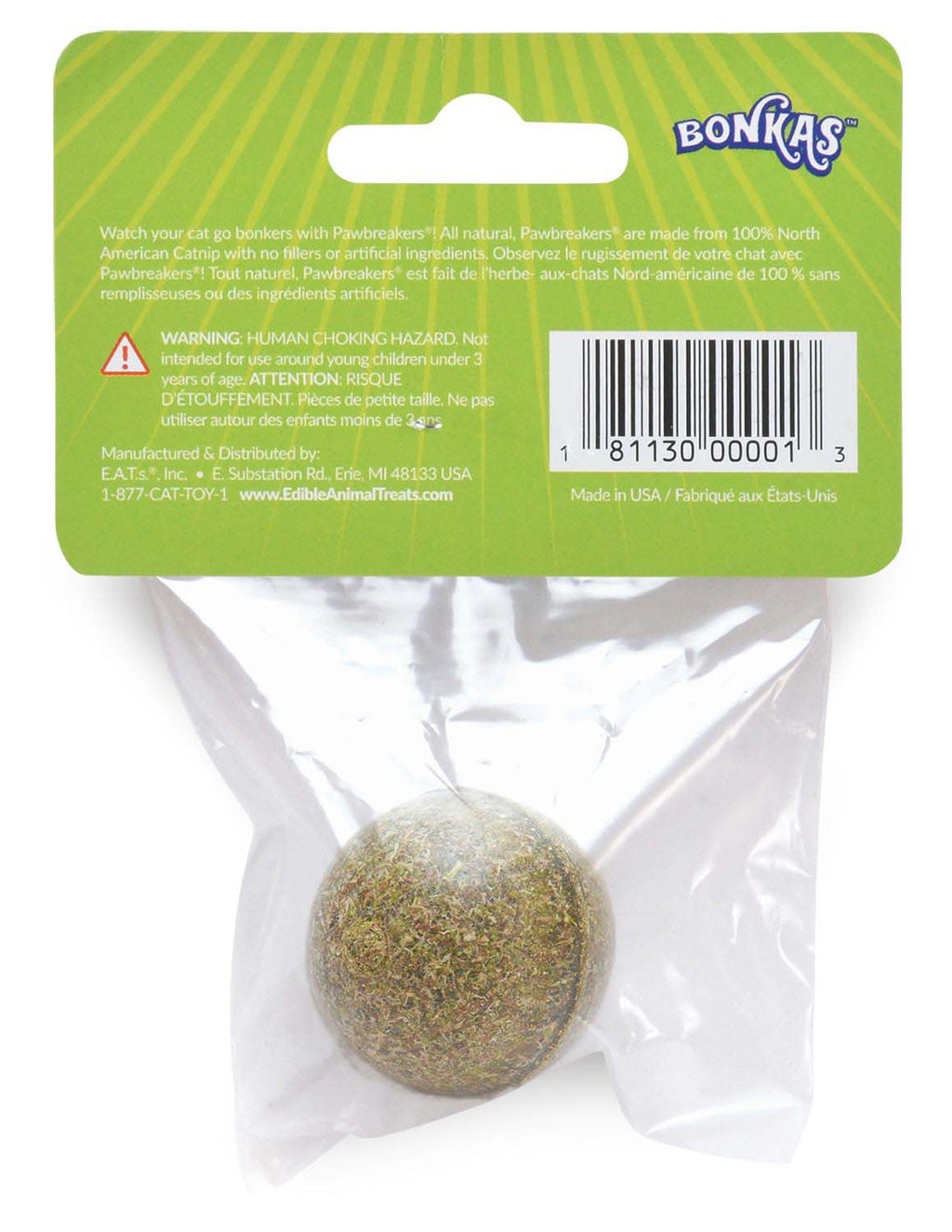 Pawbreakers Bonkas catnip candy ball for cats to chase, bat, lick and chew during play