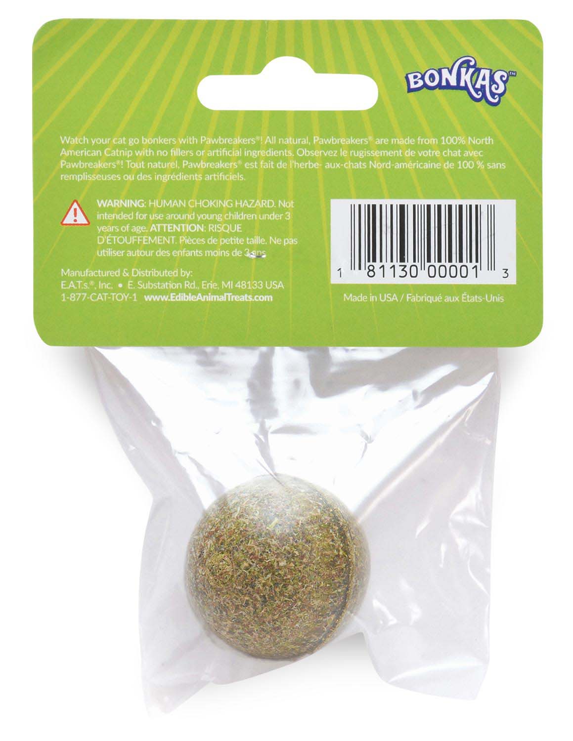 Pawbreakers Bonkas catnip candy ball for cats to chase, bat, lick and chew during play
