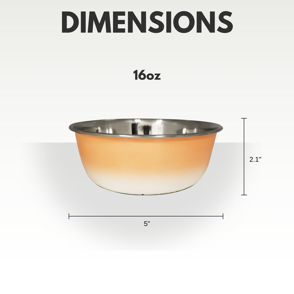 Peach Coral deep dog bowl in stainless steel for food or water, in 16 or 32 oz