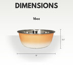 Peach Coral deep dog bowl in stainless steel for food or water, in 16 or 32 oz