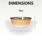 Deep stainless steel dog bowl in Peach Coral with a lip that gives a grip point for moving it
