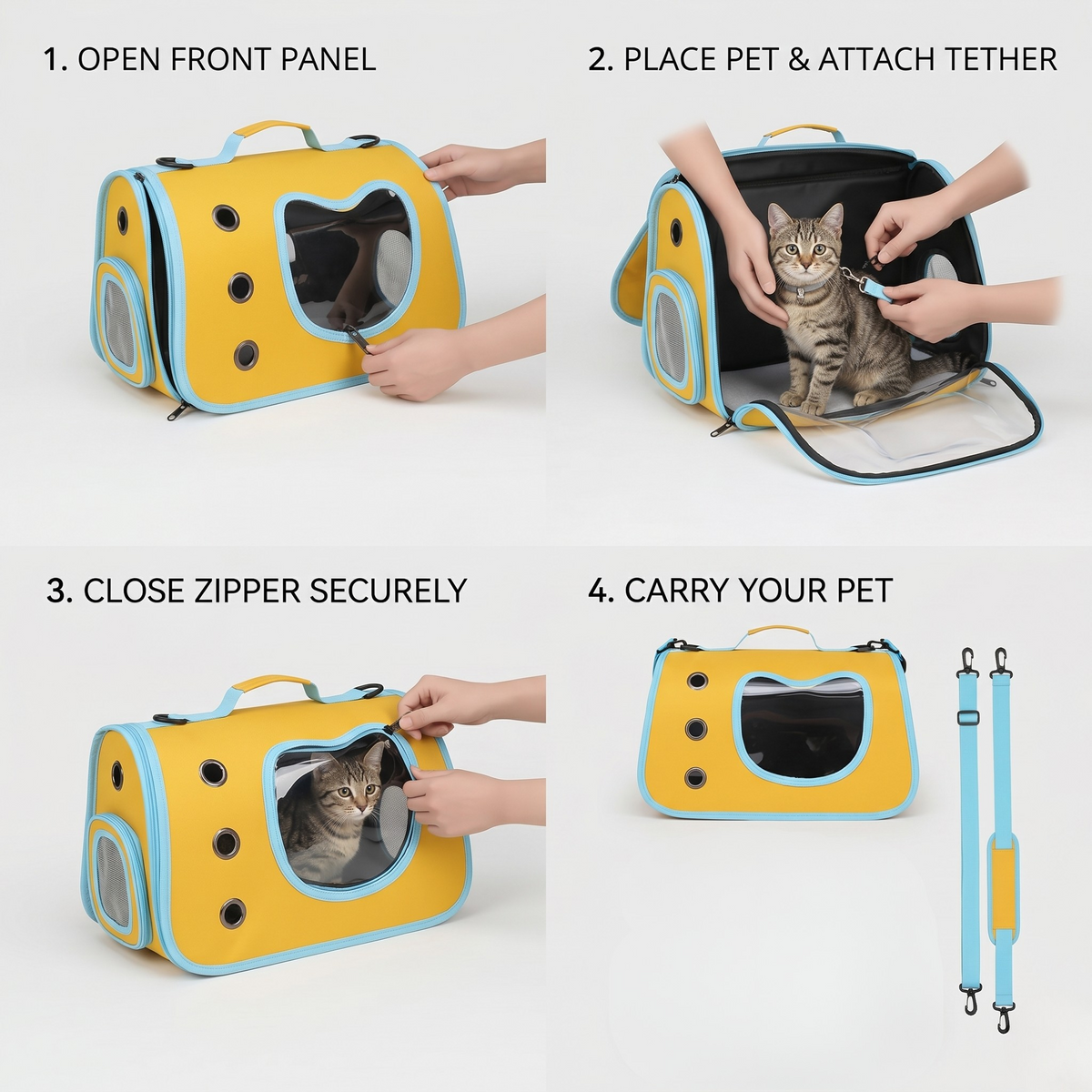 Cat and small dog carrier backpack with adjustable padded straps for hiking