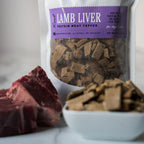 Single-ingredient freeze-dried lamb liver from The Pet Gourmet for dogs and cats
