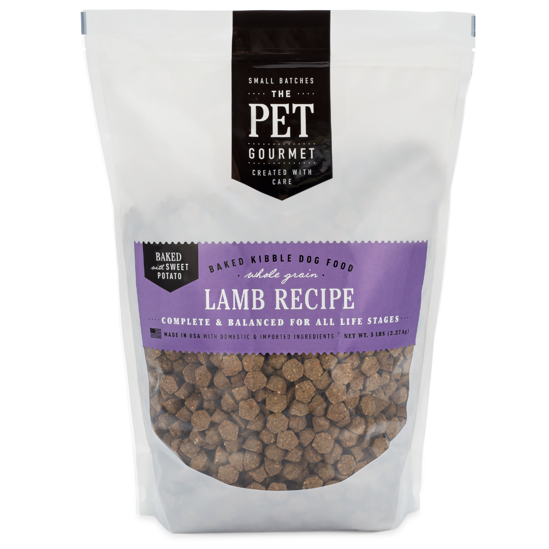 The Pet Gourmet Lamb Oven Baked Kibble dry dog food in the 5 lb bag, for all life stages
