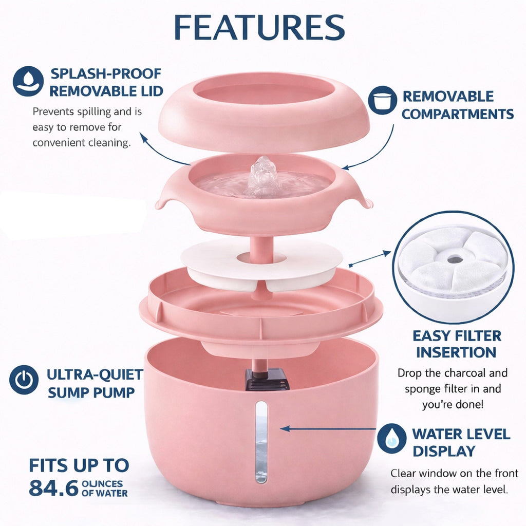 Pet Life Moda-Pure pet fountain with a transparent water-level indicator