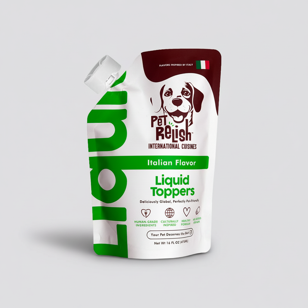 Pet Relish Italian Flavor liquid dog food topper with oregano, thyme, rosemary and sage