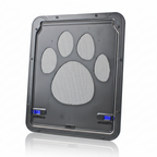 Small pet screen door in black with a swinging flexible flap for cats and small dogs