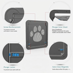 Black plastic pet screen door that lets cats come and go through a screened doorway