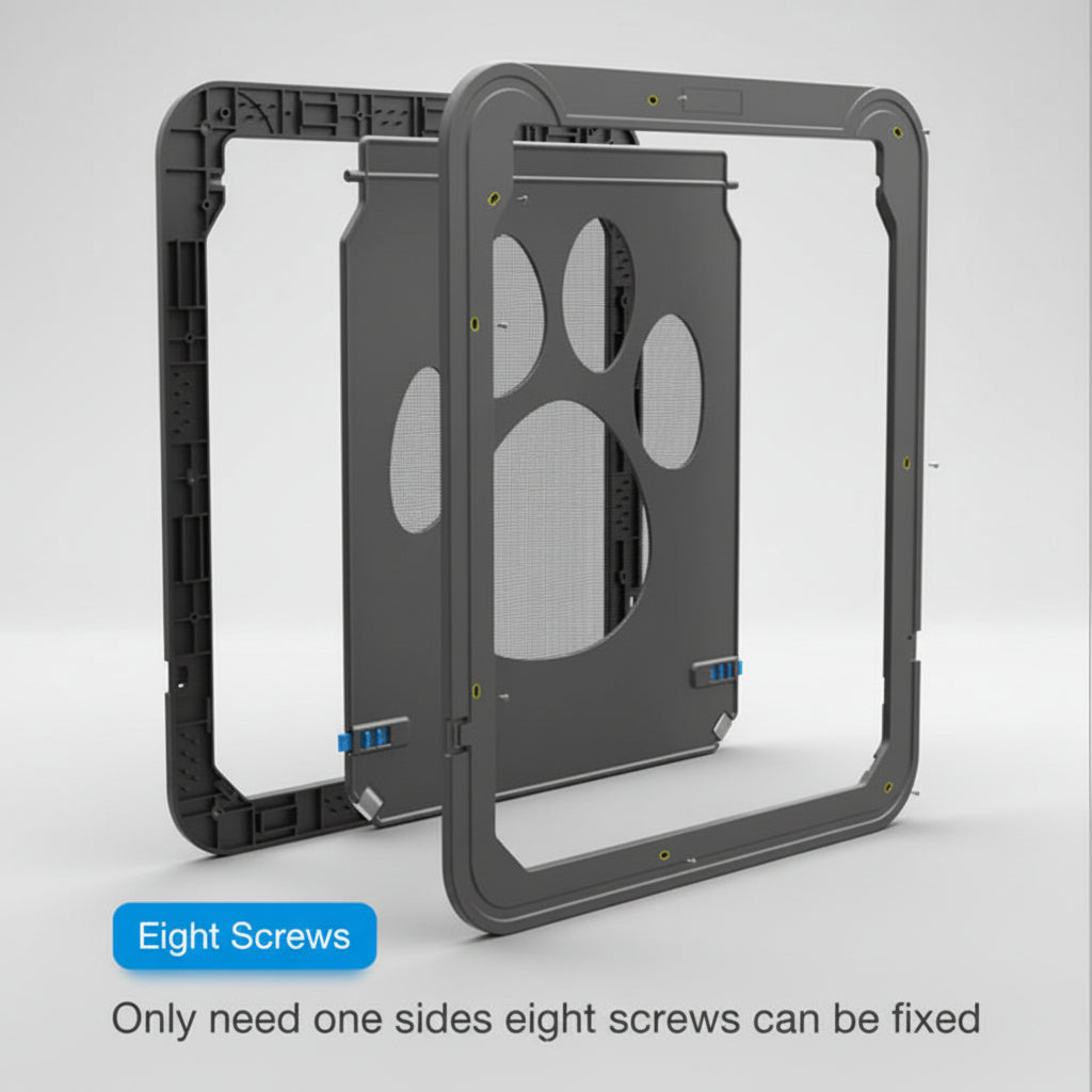 Black pet door for mesh screens, 29 x 24 cm frame, made for cats and small dogs
