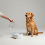 Plastic no-spill dog water bowl about 7.5 x 7.1 x 3.1 inches for daily hydration