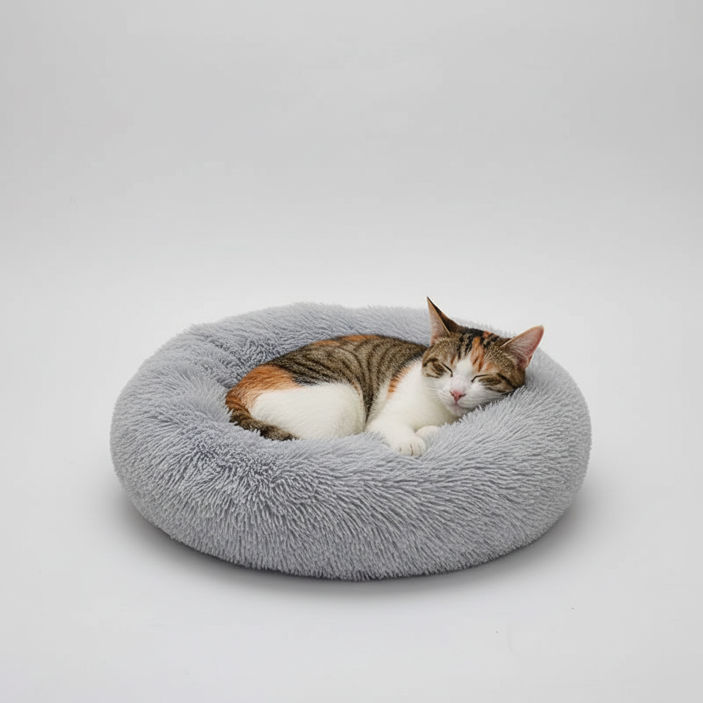 Plush donut pet bed with a removable cover for easier cleaning