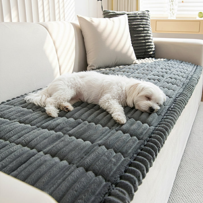 Plush sofa cover that shields upholstery from fur and scratches