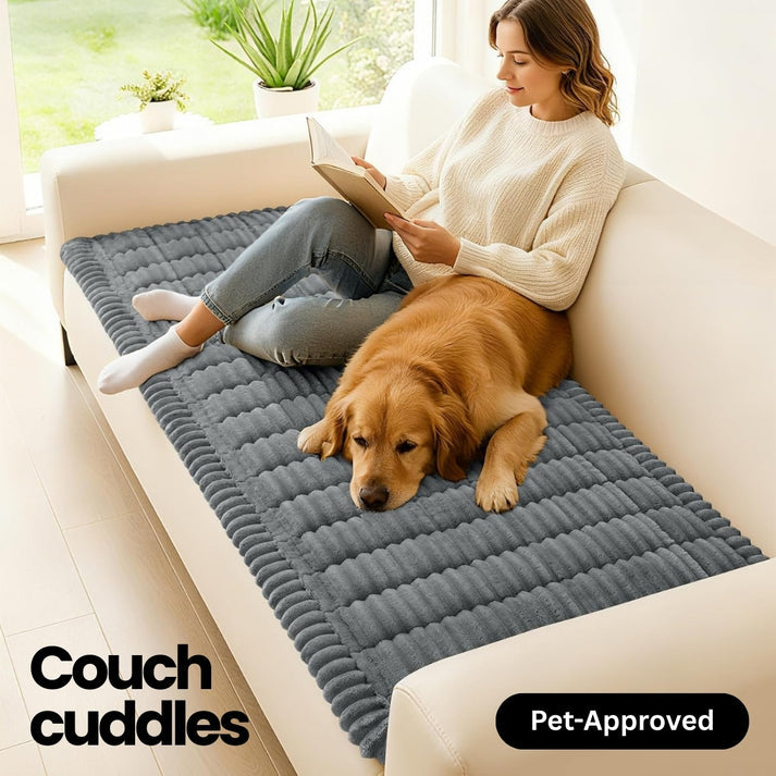 Plush sofa cover that shields upholstery from fur and scratches