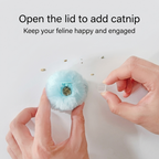 A 5.5 cm plush squeaker ball for cats, made for regular batting and light chewing