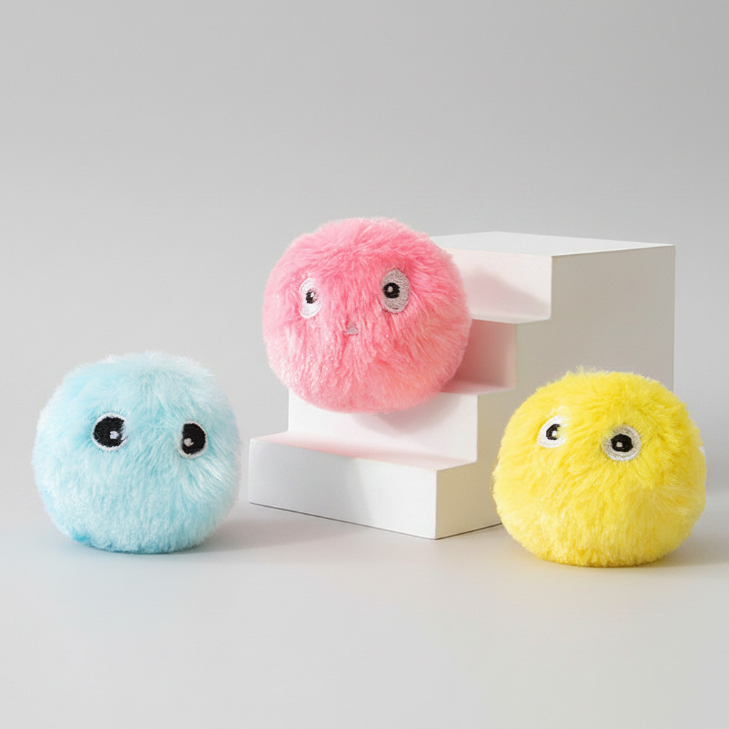 Plush squeaker ball cat toys in a pack of 3, each 5.5 cm (2.2 in) across