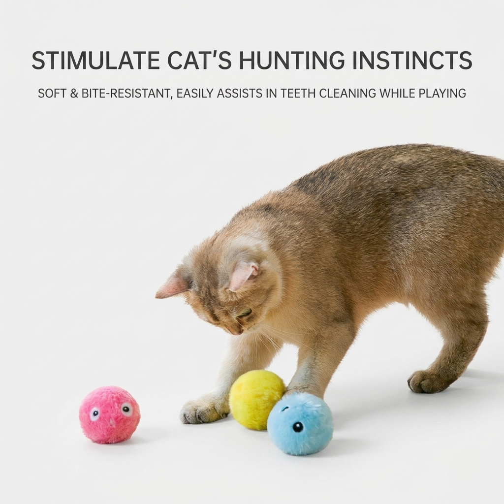 Plush ball cat toys with squeakers; catnip is not included in the pack
