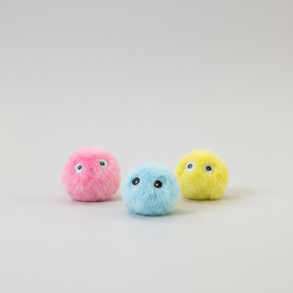 Pack of 3 plush squeaker balls for cats that squeak softly when pressed