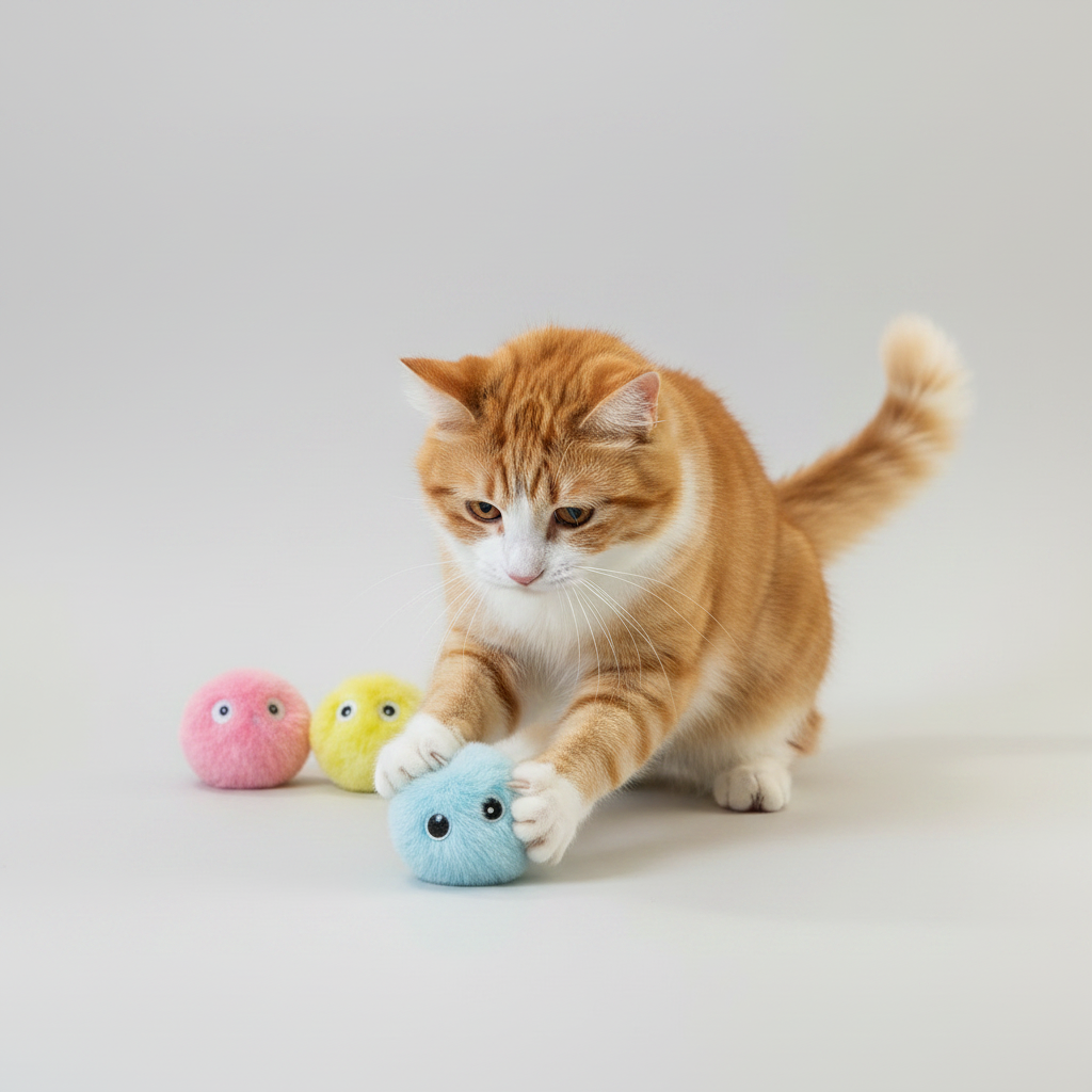 Soft plush cat ball with a squeaker inside for batting, chasing and carrying