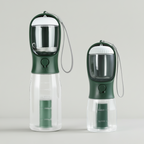 Dark Green portable dog water bottle with a temperature indicator for outdoor use