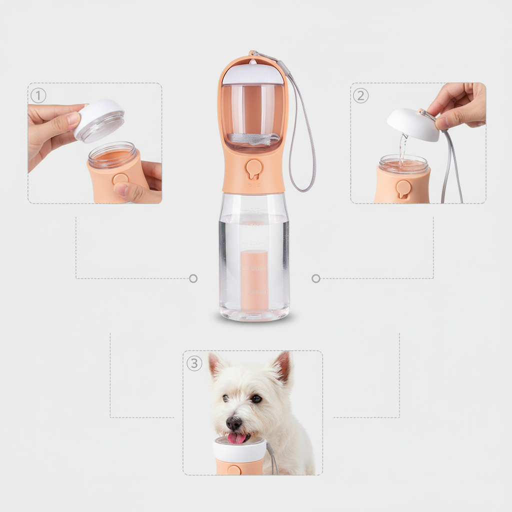 Portable dog water bottle offered in eight colors, from turquoise to coral