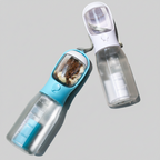 Portable plastic water bottle for dogs, made to carry clean water on outings