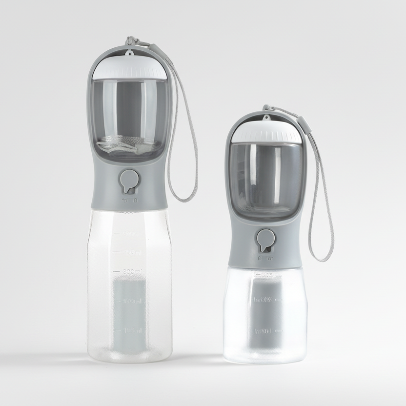 Twilight Gray portable dog water bottle with a built-in water temperature indicator