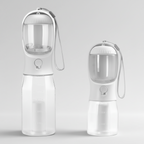 White portable dog water bottle in lightweight plastic with a water temperature display