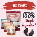 Backs of the treat bags in the beef Puppy Pack, made with beef round from Midwestern US farms