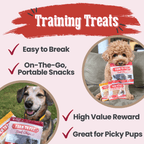 Training treats graphic for the beef Puppy Pack, beef round chips at about 6 calories each